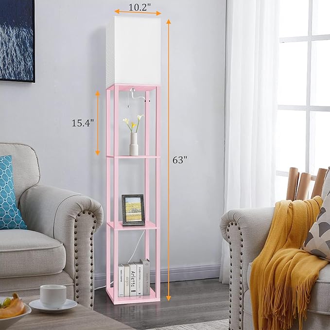 Dott Arts Floor Lamp with Shelves, Floor Lamps for Living Room Decor Display Shelf Lamps with 3 Color LED Bulb, Modern Floor Lamp for Bedroom Standing Lamp for Living Room Office,Home Decor（Pink）