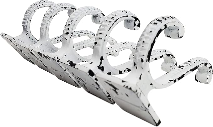 Claimed Corner Iron Scroll Coat Hooks - Wall Mounted Rustic Farmhouse Cast Iron DIY Coat Towel Hat Scarf Bag Hook - 5 Pack (Antique White)