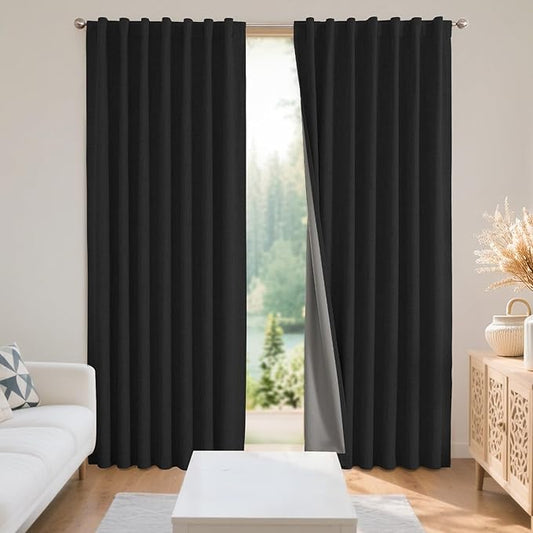 Joydeco Blackout Curtains for Bedroom - 100% Light Blocking 2 Panels Set Black Drapes 42" W x 90" L, Thermal Insulated Room Darkening Curtains, Linen Textured for Living Room, Rod Pocket & Back Tabs