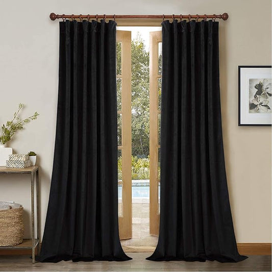 StangH Blackout Curtains for Bedroom - Velvet Black Curtain Panel for Sliding Door Thermal Insulated Window Treatment Set for Living Room/Basement, W52x L84, 2 Panels