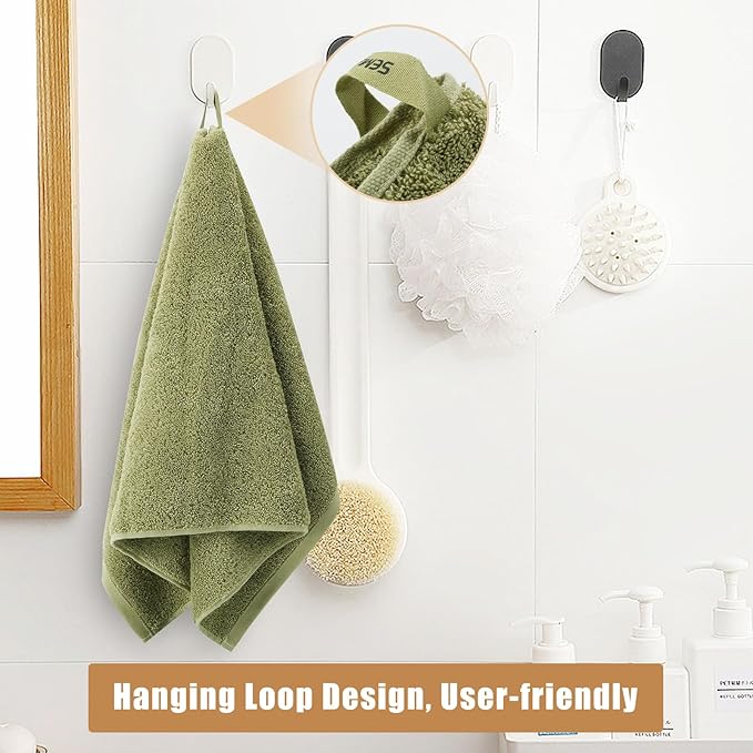 SEMAXE 12 Pack Hand Towels for Bathroom, 100% Cotton Towels with Hanging Loops, Soft and Highly Absorbent, Hand Towel Set for Gym, Shower, Hotel, Spa and Kitchen, Green