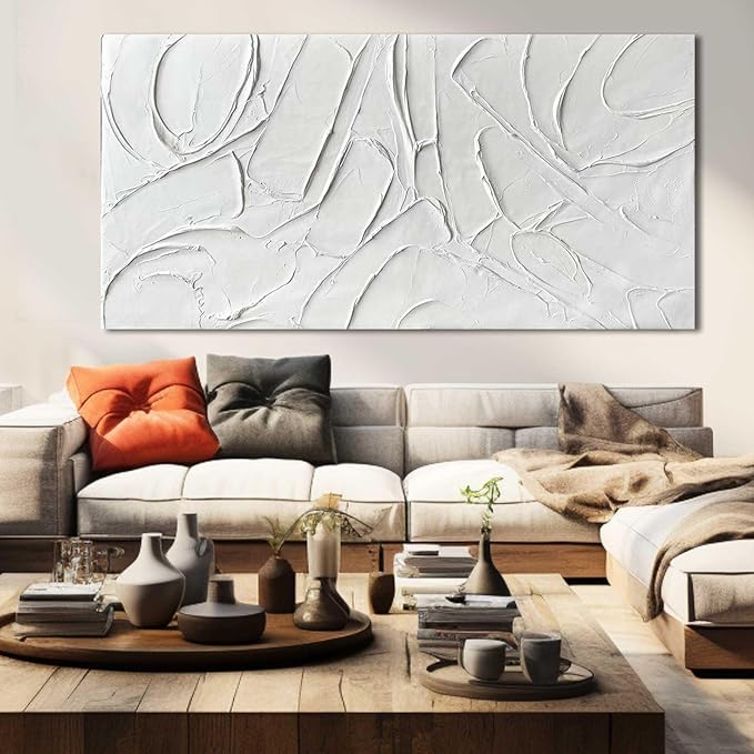 XIANSHOU Oil Painting Art Wall Decor Pictures for Living Room Big Wall Artwork White Painting 29"x 58" Modern Abstract Wall Decor Bedroom Office Ready to Hang
