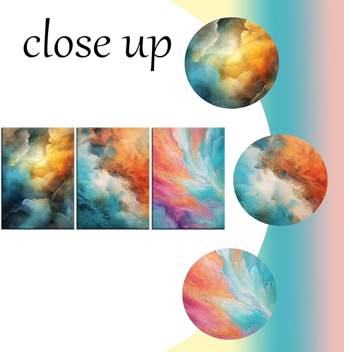 Colorful Abstract Poster Wall Art Rendering 3 Pieces HD Pictures Print on Wooden Framed Canvas Multicolor Painting Wall Decor Artwork for Modern Home Living Room Hotel Ready to Hang [60''Wx28''H]