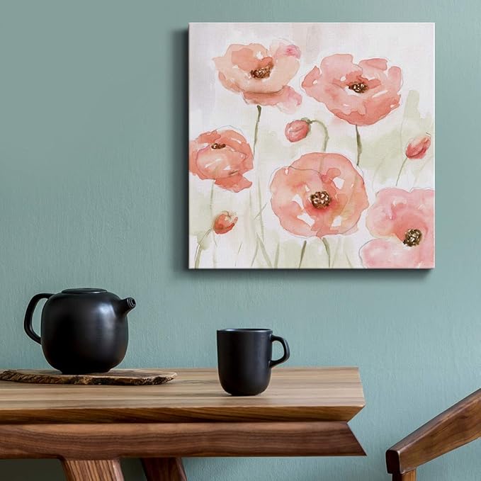 Square Premium Gallery Wrapped Canvas Flower Multicolor Wall Art Abstract Floral Romance Modern Pictures Print for Home Office, Ready to Hang