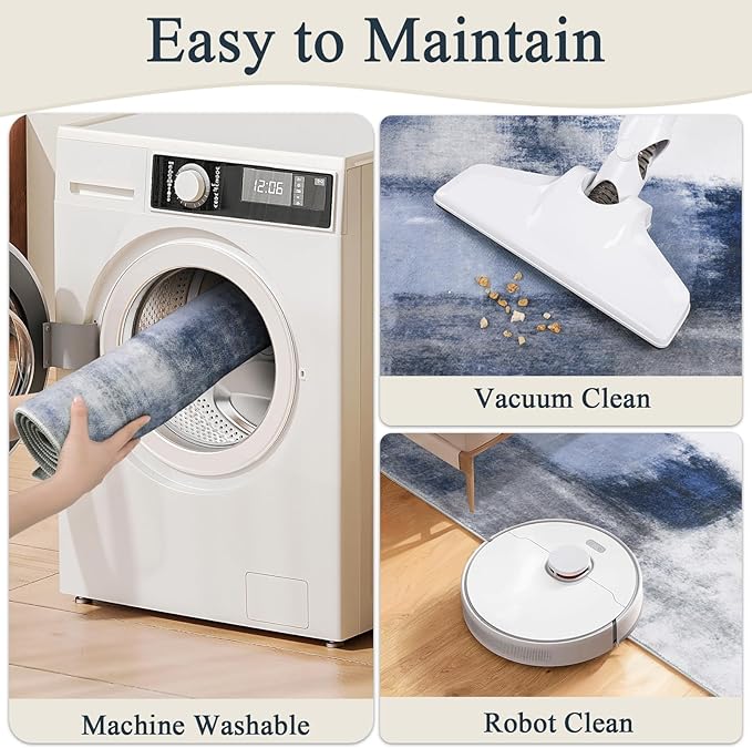 Pauwer Kitchen Mats for Floor 3 Piece Set Boho Non Slip Kitchen Rugs Washable Farmhouse Kitchen Floor Mats Thick Long Kitchen Throw Area Rug Carpet Runner for Hallway Entryway Laundry Bathroom, Blue