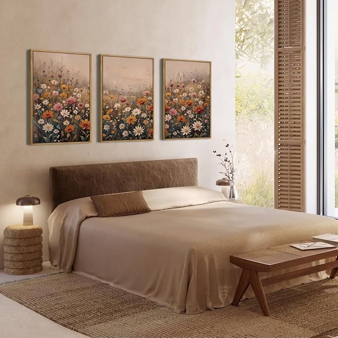 IARTTOP Framed Floral Canvas Wall Art Large 16x24 Inch Colorful Wildflower Art Prints Retro Botanical Landscape Wall Decor for Living Room Bedroom Office