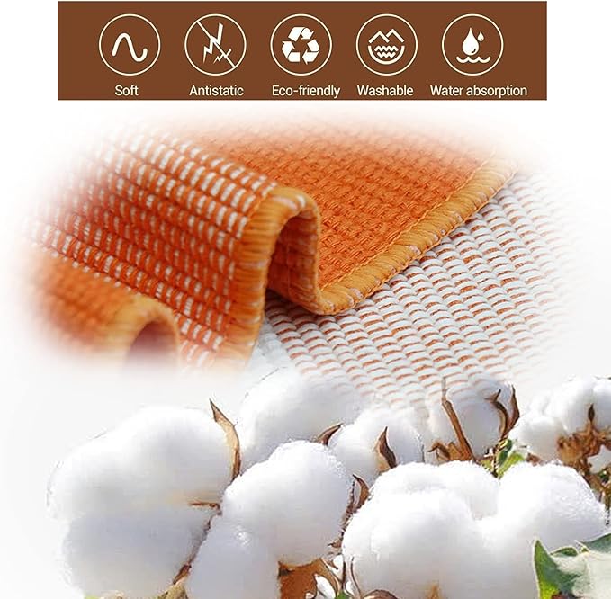 SEEKSEE Cotton Buffalo Plaid Rug 3'x5' Orange and White Checked Rug Washable Doormats Indoor Outdoor Rugs for Layered Front Door Mats, Porch, Kitchen, Farmhouse, Entryway