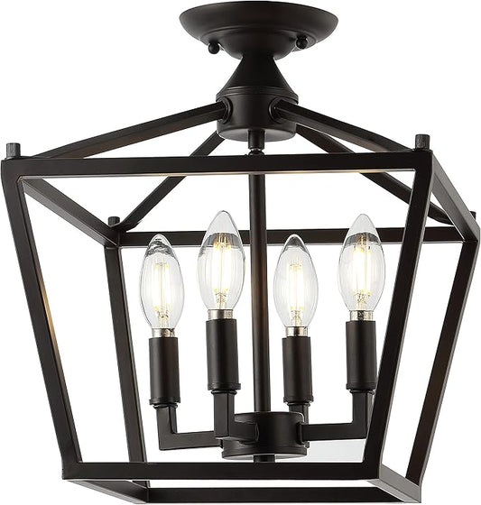 JONATHAN Y JYL7610A Plains Mini Lantern 12" 4-Light Iron Modern Farmhouse LED Flush Mount, Rustic, Industrial, Dimmable, 2700K Cozy Warm Light Kitchen, Hallway, Bathroom, Stairwell, Oil Rubbed Bronze