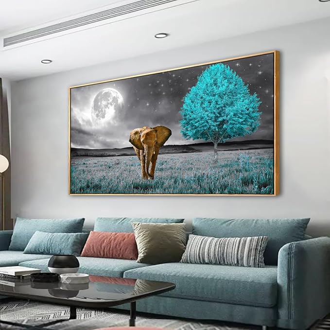 Canvas Wall Art Moon and Tree Picture Prints Paintings for Living Room Home Decor Animal Elephant Landscape Framed Wall Art,20 * 40inch