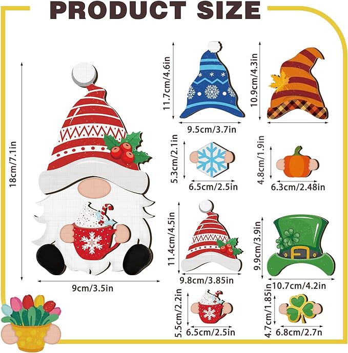 Blulu Interchangeable Wooden Gnome Decor DIY Holiday Seasonal Fall Gnomes Halloween Tiered Tray Decoration with Magnet Pieces Halloween Welcome Sign for Holiday Decorations(Cute)