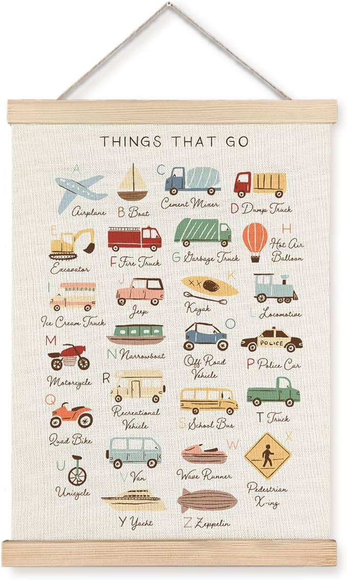 Supwhd Classroom Wall Decor, Vehicle Alphabet Wall Art Poster, Alphabet ABC Educational Poster Wall Art for Toddler Kids Room Playroom Classroom Preschool Decor, 12x16