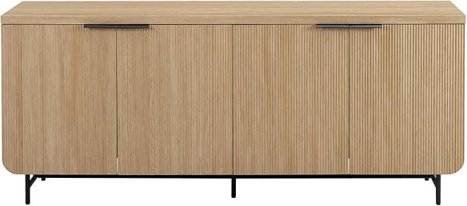 Walker Edison Reema Fluted 4-Door Kitchen Sideboard Buffet Console, 69 Inch, Coastal Oak