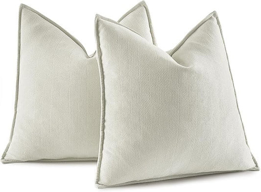 MIULEE Pack of 2 Cream Decorative Pillow Covers 22x22 Inch Soft Chenille Luxurious Couch Throw Pillows Farmhouse Cushion Covers Euro Shams with Elegant Design for Sofa Bedroom Living Room Home Decor