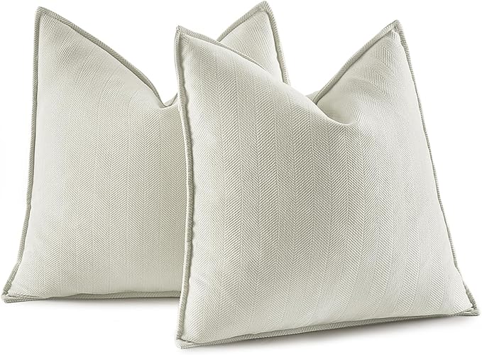 MIULEE Pack of 2 Cream Decorative Pillow Covers 20x20 Inch Soft Chenille Luxurious Couch Throw Pillows Farmhouse Cushion Covers with Elegant Design for Sofa Bedroom Living Room Home Decor