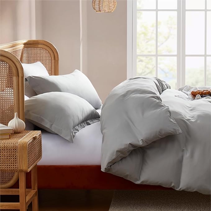 Nestl Twin Duvet Cover Set with Comforter Insert - Light Grey 3 Piece 68x90 Duvet Cover & 1 Pillow Sham with White Quilted Down Alternative Comforter, Ultra Soft, All Season