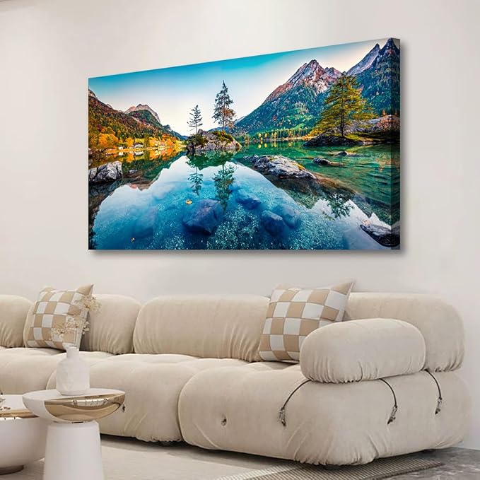 Scenery Canvas Wall Art for Living room Office Bedroom Mountain Forest Landscape Wall Art Clear Lake Stone Tree Pictures Art Print Paintings Modern Nature Wall Decor Artwork Waterproof -20 * 40inch