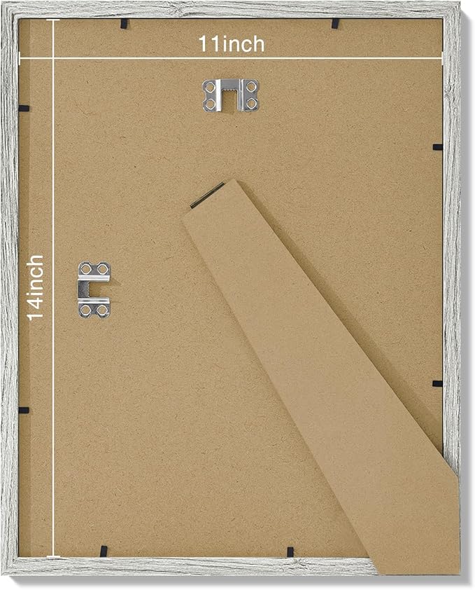 Vittanly 11x14 Picture Frames Set of 9, Shatter Resistant Plexiglass, Display 8x10 Pictures with Mat or 11x14 without Mat, Photo Frames for Wall or Tabletop, Engineered Wood, Grey