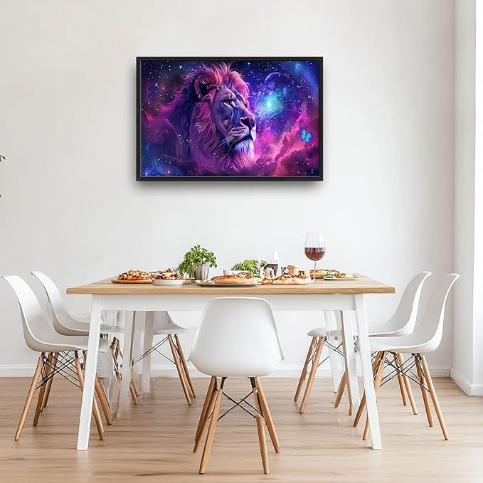 Flintis Large Lion Wall Art Colorful Lion Pictures Wall Decor Abstract Animal Canvas Painting Print Artwork Decoration Framed for Living Room Bathroom Master Bedroom Office Dining Room 36L x 24W