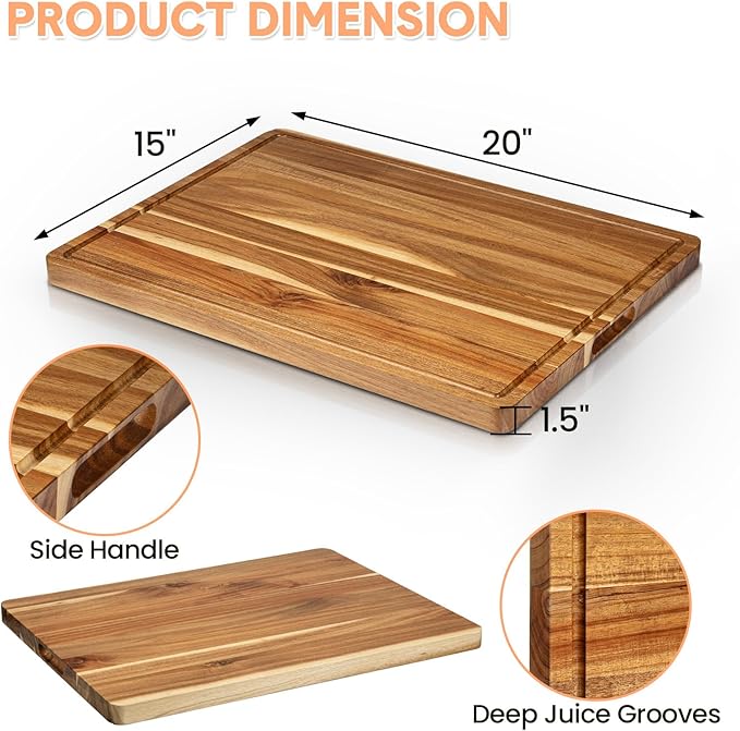 Garvee 20x15 Inch Large Acacia Cutting Board, Wood Thick Chooping Board for Kitchen with Deep Juice Groove, Large Butcher Block for Meat Fruits Vegetables Turkey