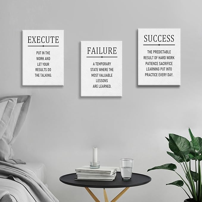 3 Pieces Motivational Posters Canvas Wall Art Home Decor Execute Failure Success Inspirational Quotes Picture Print Positive Painting Artwork for Teens Room Office Stretched and Framed [48''Hx24''W]
