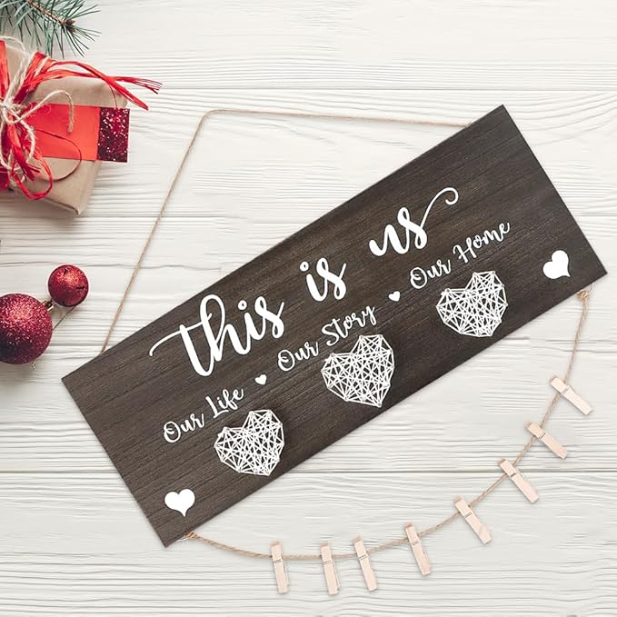 AKEROCK Couples Christmas Gifts, This Is Us Wall Decor, Rustic Wooden Hanging Christmas Picture Frame - Christmas Gift for Couples, Family, Housewarming, Home, Wedding - Dark