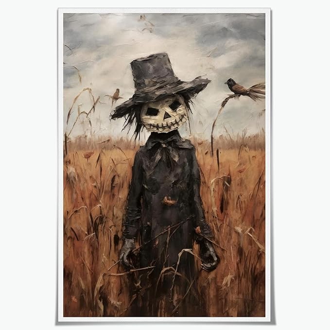 Vintage Fall Wall Art Cute Scarecrow in Field Posters Scarecrow Pictures Canvas Prints Autumn Cornfield Cottage Core Halloween Room Decor 12x18inch Unframed
