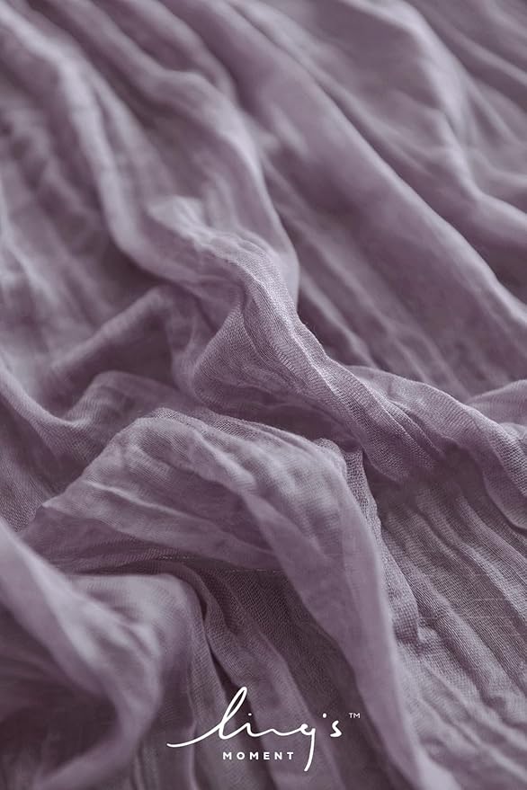 Ling's Moment 14Ft Purple Cheesecloth Table Runner Boho Gauze Semi-Sheer Lilac Tablecloth Lavender Table Runners for Wedding Celebrations for Baby Shower Decorations