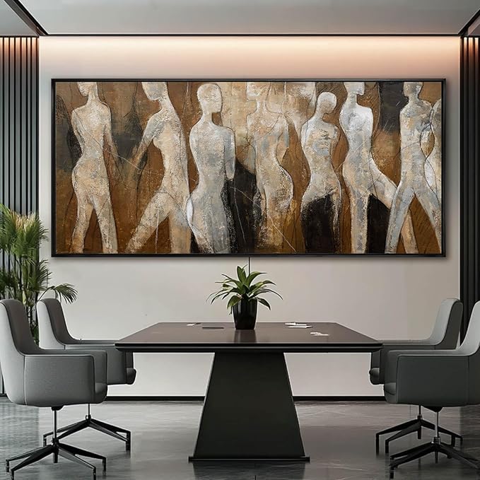 Line Framed Wall Art Figure Wall Prints Contemporary Hanging Wall Decor 32"x70" Large Artwork for Living Room Office Decorations