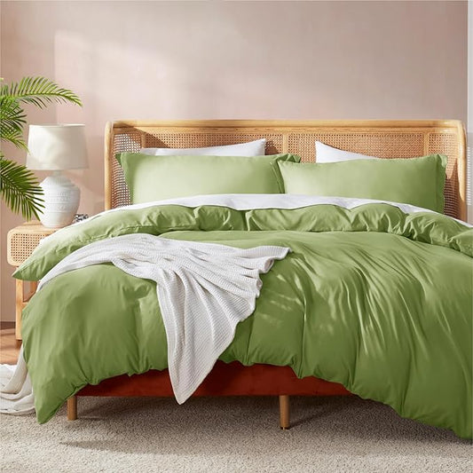 Nestl Calla Green California King Duvet Cover Sets - Soft Double Brushed Cal King Duvet Cover, 3 Piece, with Button Closure, 1 Duvet Cover 104x98 inches and 2 Pillow Shams
