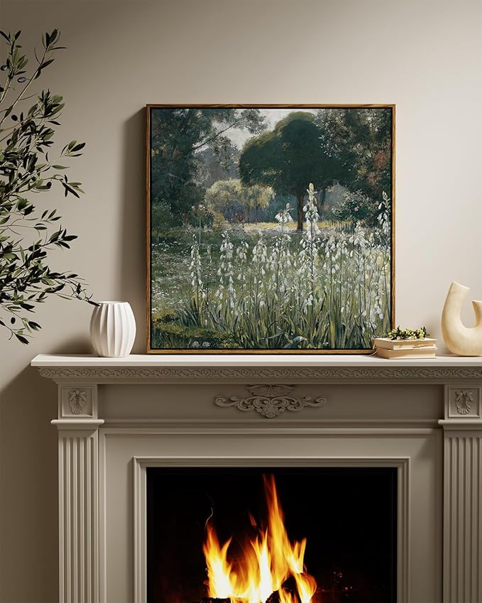 InSimSea Square Framed Canvas Wall Art, Classical Scenery Prints Landscape Floral Flowers Oil Paintings, Vast Meadow Home Wall Decor for Living Room, Bedroom, Bathroom, Office 24"x24"