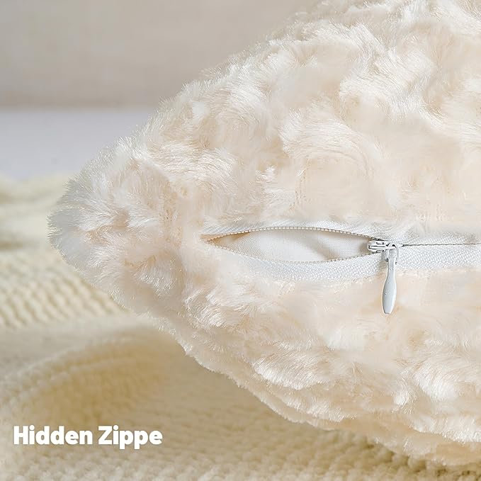 FUTEI Cream White Decorative Throw Pillow Covers 22x22 Inch Set of 2,Soft Solid Rose Textured Cushion Case,Modern Home Decor for Couch Sofa Bed Living Room