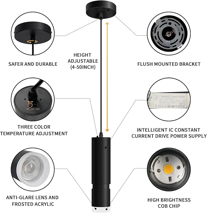 OKELI Pendant Light, Modern Black Pendant Lights Fixture,3-CCT Unique LED Pendant Lighting for Kitchen Island,20W,2700K/4000K/6000K,ETL