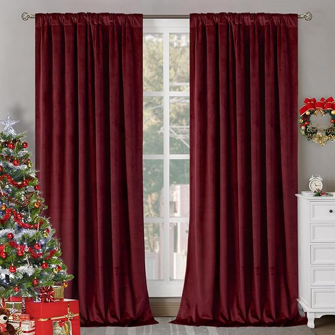BGment Red Velvet Blackout Curtains for Living Room, 84 inches Long Thermal Insulated Curtains Noise Reduce Back Tab and Rod Pocket Luxury Panels for Bedroom, 2 Panels, 60 x 84 Inch