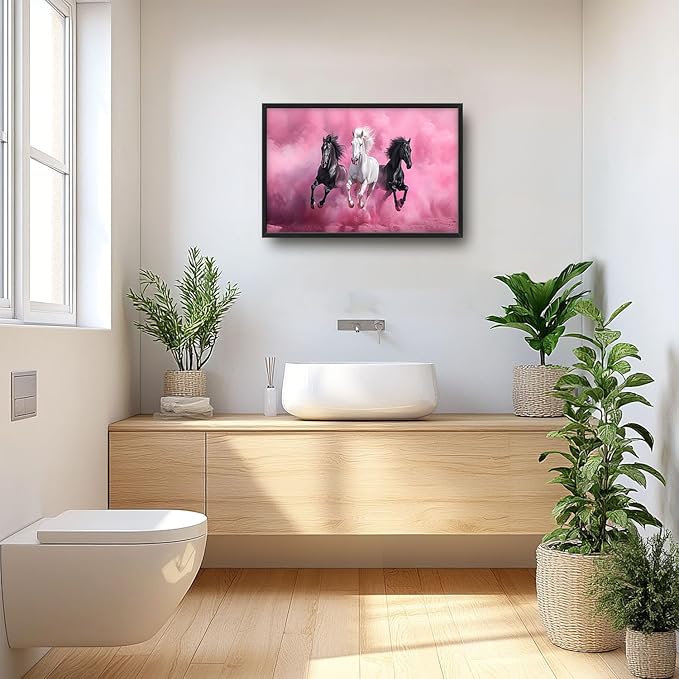 Flintis Large Horse Wall Art Black and White Horses Pictures Wall Decor Abstract Animal Canvas Painting Print Artworks Decorations Framed for Living Room Bathroom Master Bedroom Office 36L x 24W