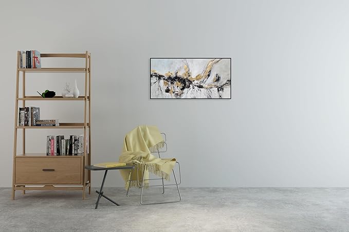 Yihui Arts Black White Gold Canvas Wall Art Hand Painted Abstract Painting Modern Decor