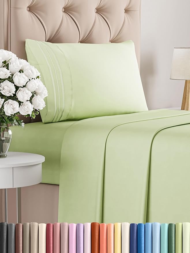 Twin XL Size 3 Piece Sheet Set - Comfy Breathable & Cooling Bed Sheets Set - Hotel Luxury Bedding for Women, Men, Kids, Teens, Boys & Girls - Deep Pockets & Wrinkle Free - Oeko-Tex - Light Sage Green