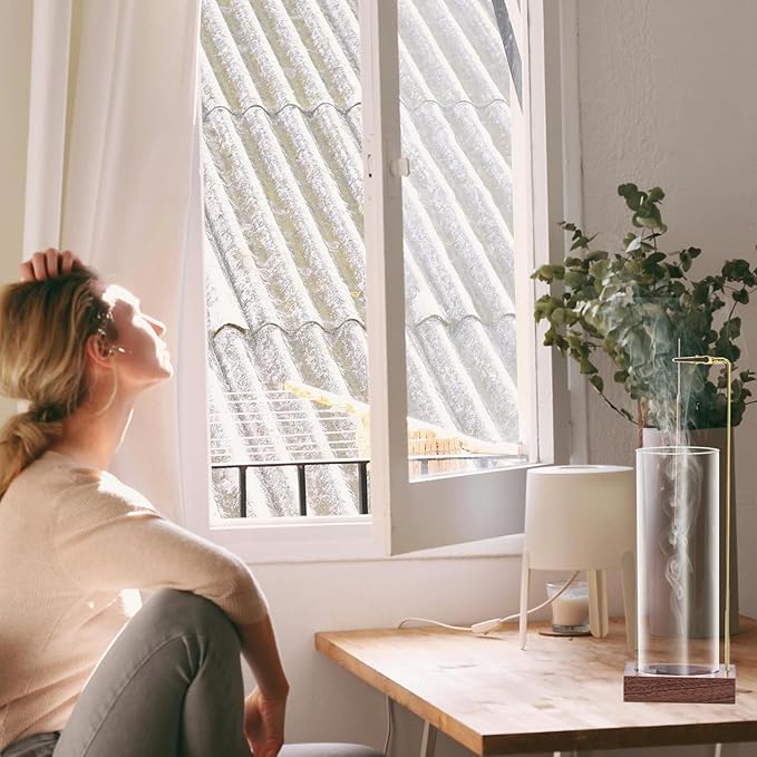 Incense Holder, Wooden Incense Holder for Sticks with Glass Ash Catcher, Anti-ash Incense Burner with 20 Incense Sticks and a Ash Brush for Meditation Yoga Spa Room Decor