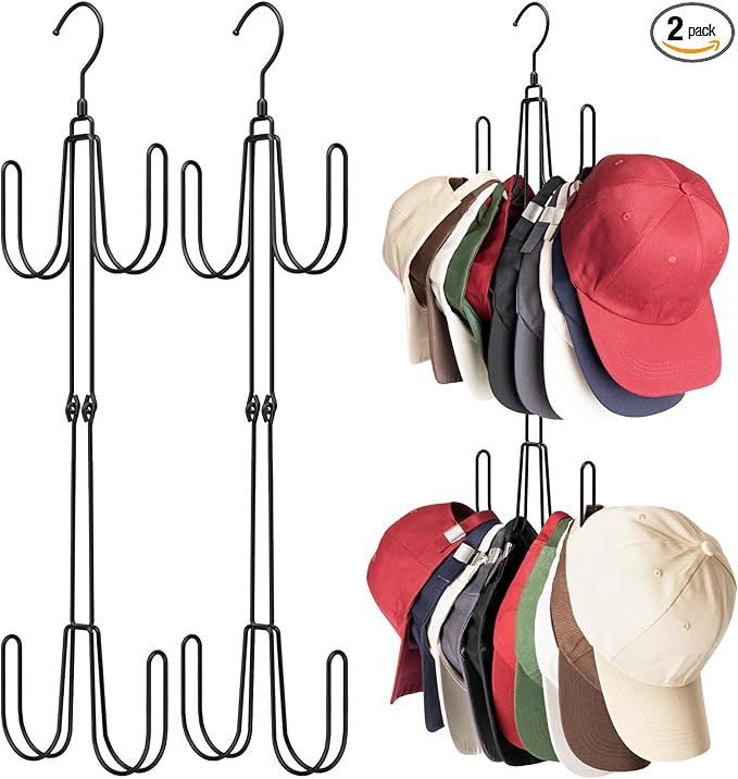 Hat Hangers for Closet, Stainless Steel Hat Organizer, Hat Racks for Baseball Caps, Cap Organizer for Baseball Caps, 2 Pack