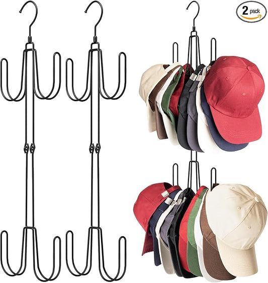 Hat Hangers for Closet, Stainless Steel Hat Organizer, Hat Racks for Baseball Caps, Cap Organizer for Baseball Caps, 2 Pack