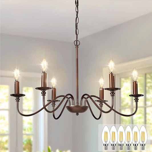 Depuley Farmhouse Chandelier for Dining Room: 6-Light Antique Industrial Hanging Ceiling Pendant Light Fixture for Kitchen - Oil-Rubbed Bronze Rustic Vintage Iron Candle Chandeliers for Entryway