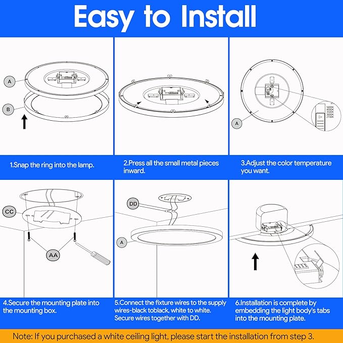Energetic 5CCT Flush Mount Ceiling Light Fixtures, 24W LED Ceiling Lights for Bedroom, Kitchen, Bathroom, Hallway, 2700/3000/3500/4000/5000K, Super Slim, 2000LM, Brushed Black Metal Ring, 3 Pack
