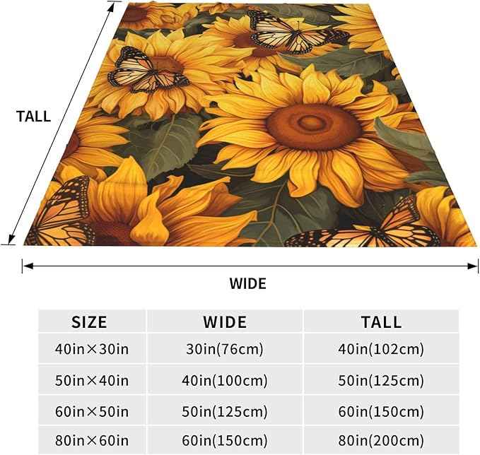 Sunflower Butterfly Blanket Gifts for Grils Women Floral Flannel Throw Blankets for Home Couch Bed Sofa Soft Fuzzy Lightweight Decor All Season 50x40 Inches