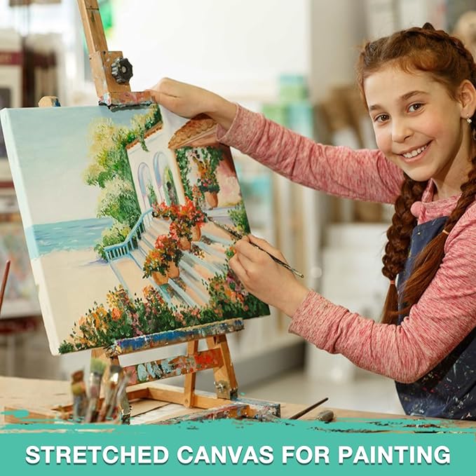 ESRICH Stretched Canvas for Painting, 16 Pack 8x8 Square Canvases for Painting Primed Acid-Free Blank Canvases,Painting Canvas for Beginners, Artists for Oil,Acrylic Paint, Pouring Painting.