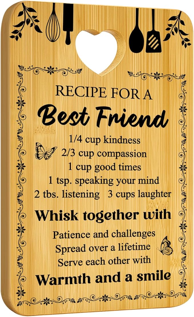 Friend Kitchen Gift Bamboo Cutting Board Decorative Unique Birthday Present Xmas Charcuterie Boards for Friends Christmas Wooden Cheese Board Thanksgiving Friendship Gifts Chopping Board