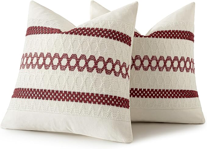 MIULEE Set of 2 Christmas Burgundy Boho Decorative Pillow Covers 20x20 Inch Farmhouse Rustic Couch Throw Pillows Modern Cotton Cushion Covers Retro Cute Macrame Woven Home Decor for Bed Sofa Chair