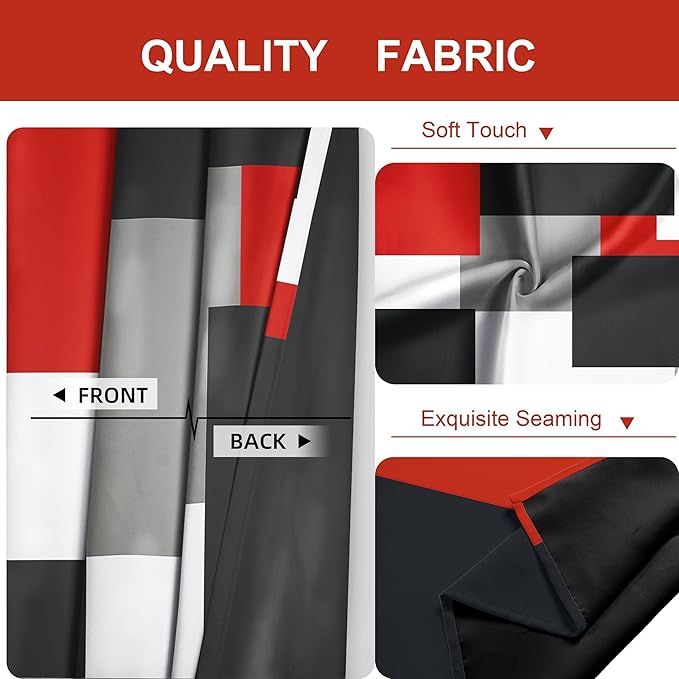 Red Black 100% Blackout Curtains for Bedroom 96 inch Long 2 Panels Set White Grey Modern Abstract Geometric Black Out Curtains Insulated Room Darkening Window Drapes for Living Room, 52Wx96L