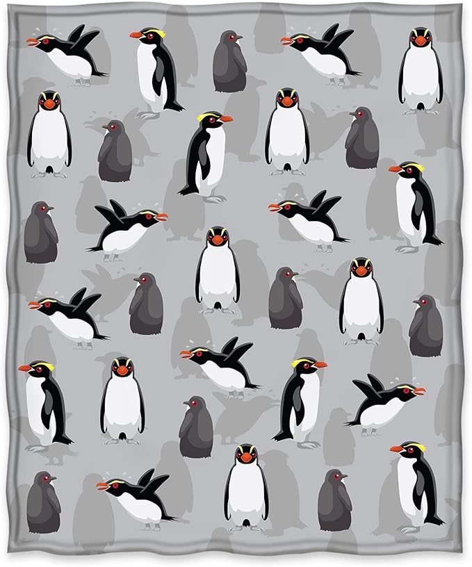 Jekeno Penguin Blanket Birthday for Dad Women Kids Boys Teens Presents Home Bedroom Living Room Antarctic Animals Decor Soft Cozy Plush Throw Blankets Grey 50"x60"
