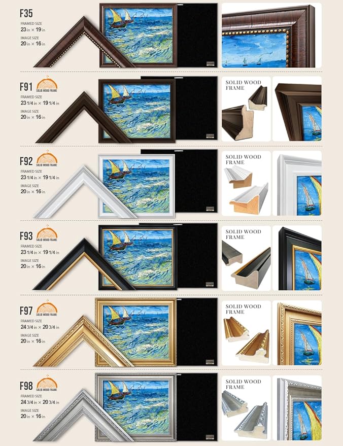 DECORARTS - Fishing Boats At Sea - Vincent Van Gogh Giclee Prints w/Antique Brown Frame for Wall Decor. Picture Size: 20x16, Total Size w/Frame: 23x19