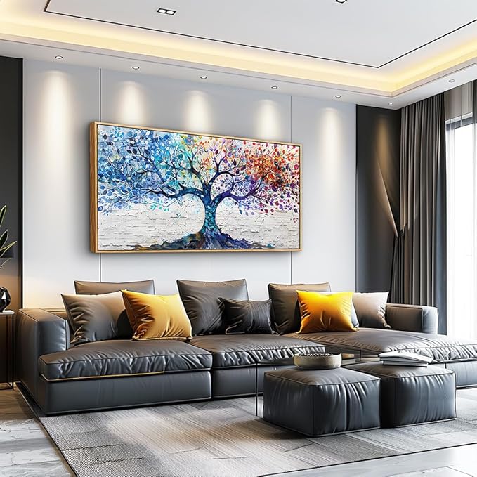 ERQINHUA Large Canvas Wall Decor Art For Bedroom Wall Art For Living Room Wood Framed Modern Restaurant Office Colorful Wall Painting Tree Abstract Pictures Canvas Prints Home Decorations 30x60 In