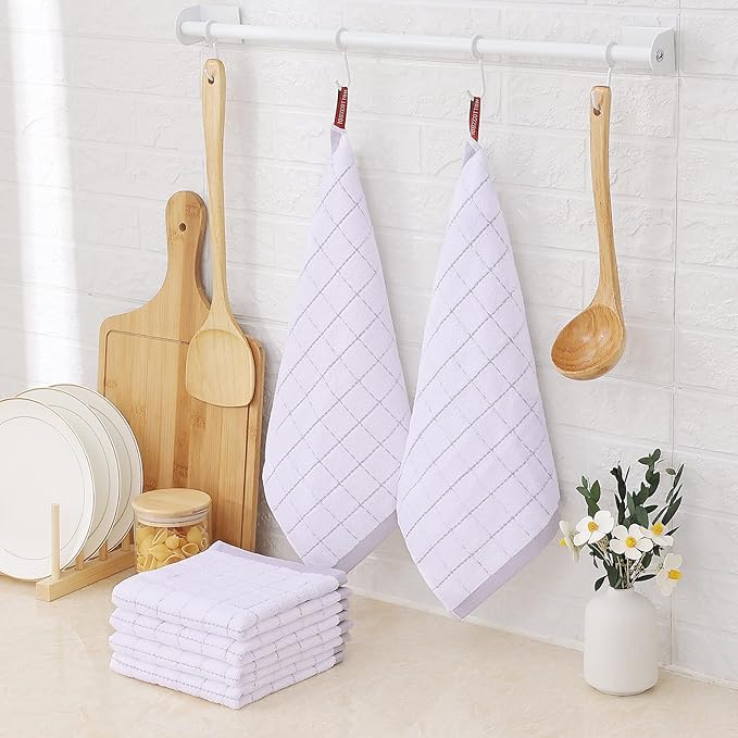 Homaxy 100% Cotton Terry Kitchen Dish Cloths, Ultra Soft and Absorbent Dish Towels for Kitchen, Suitable for Drying and Washing Dishes, 6 Pack, 12 x 12 Inches, White